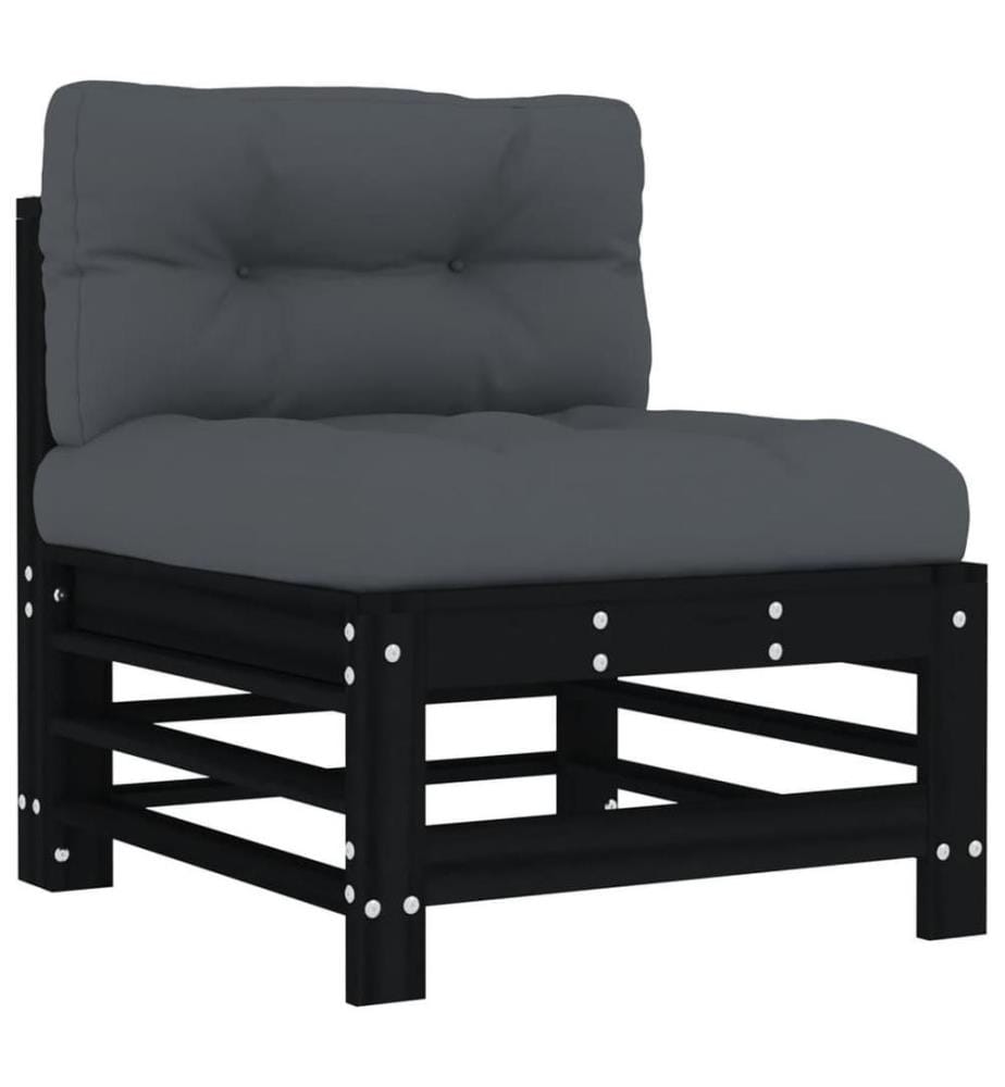 6-tlg. Garten-Lounge-Set mit Kissen Schwarz Massivholz