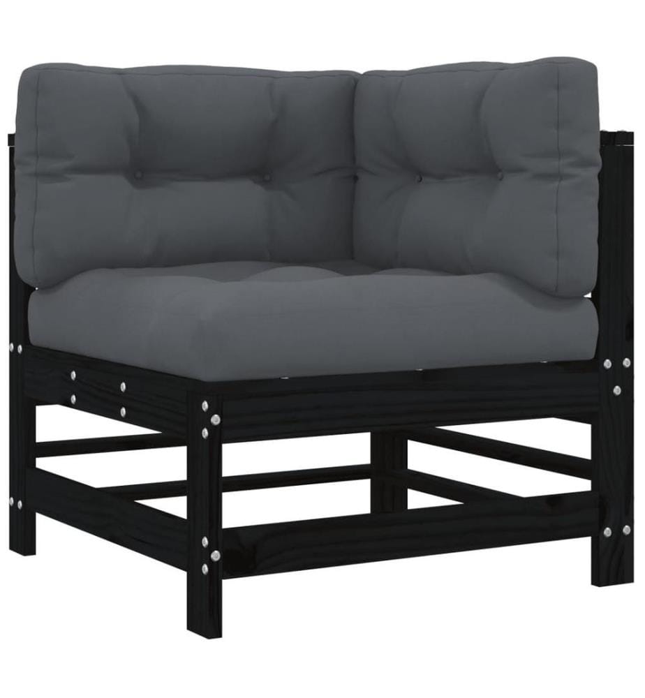 6-tlg. Garten-Lounge-Set mit Kissen Schwarz Massivholz