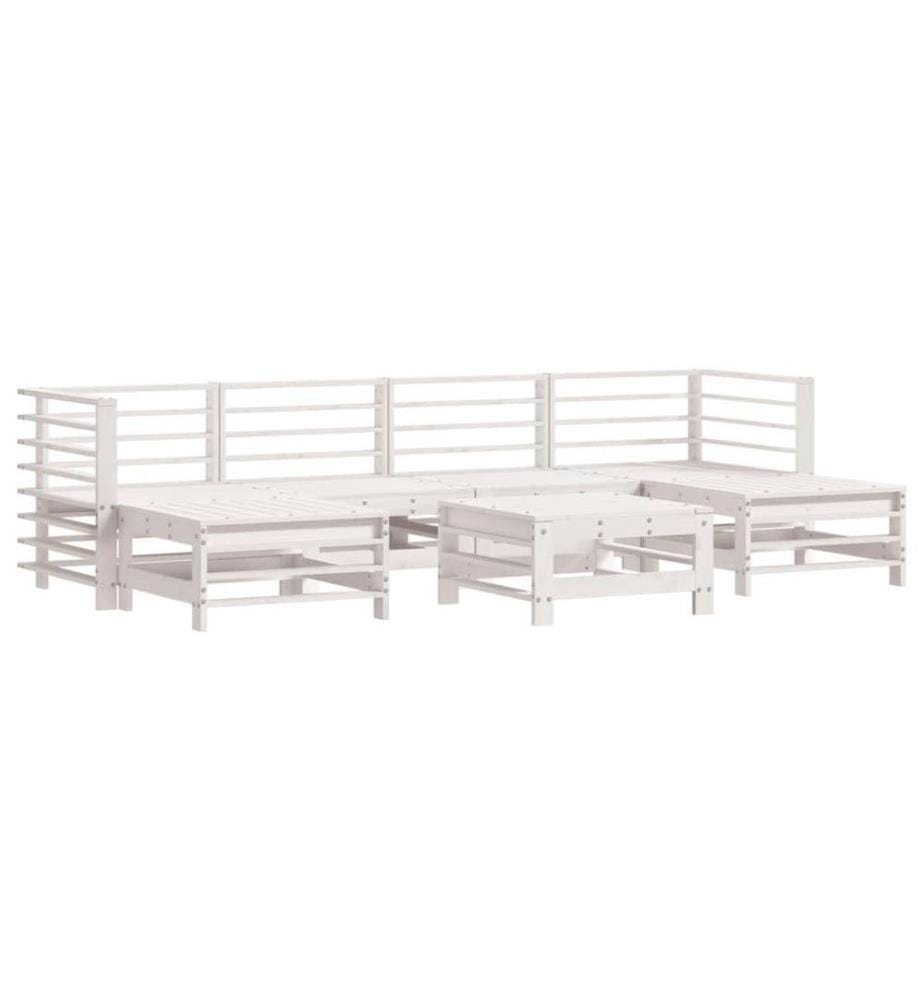Salon de jardin 7 pcs avec coussins blanc bois massif