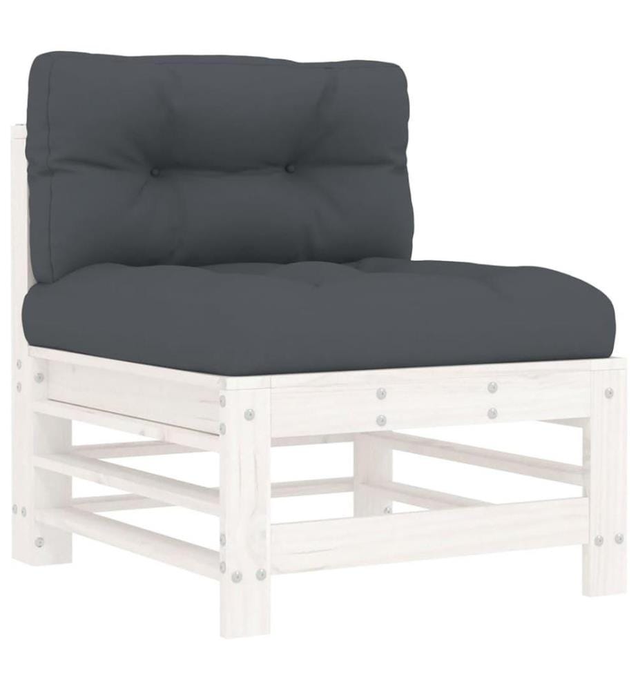 Salon de jardin 7 pcs avec coussins blanc bois massif