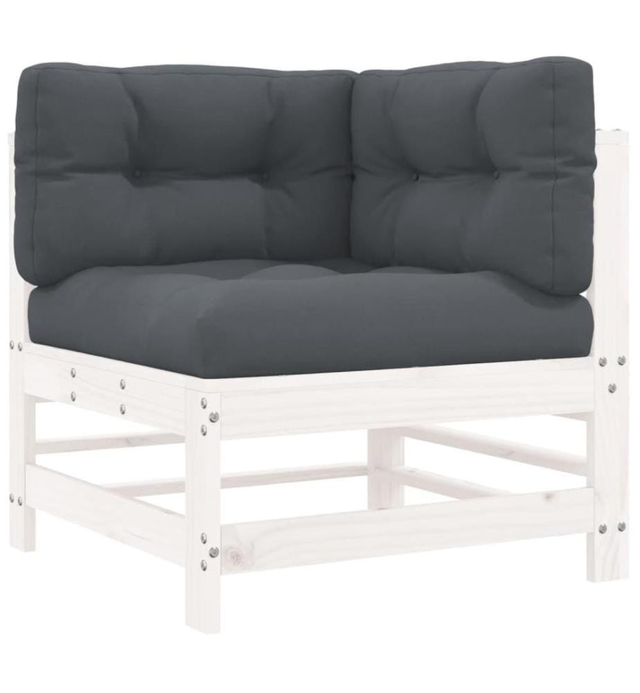 Salon de jardin 7 pcs avec coussins blanc bois massif
