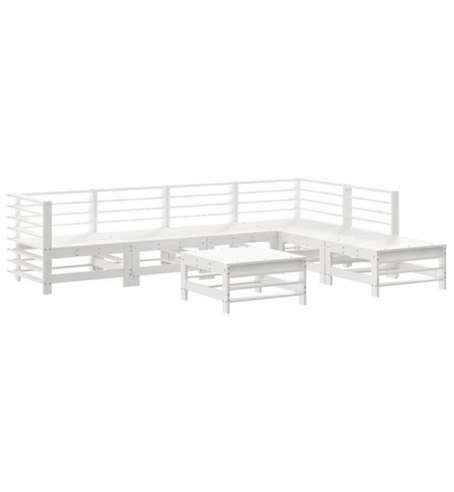 Salon de jardin 7 pcs avec coussins blanc bois massif