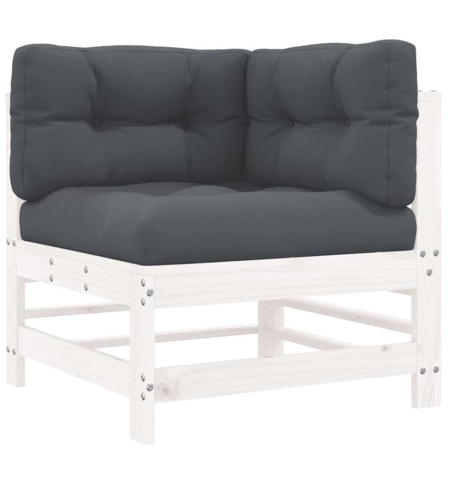 Salon de jardin 7 pcs avec coussins blanc bois massif