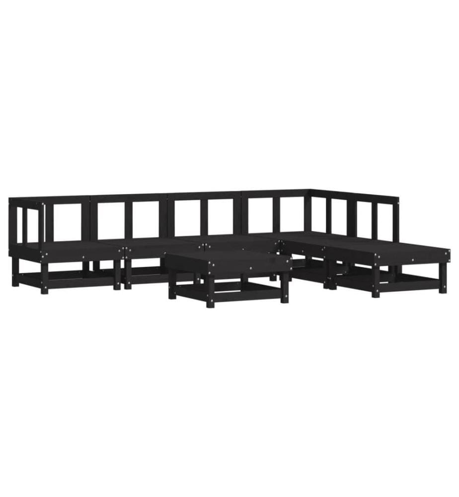 7-tlg. Garten-Lounge-Set mit Kissen Schwarz Massivholz