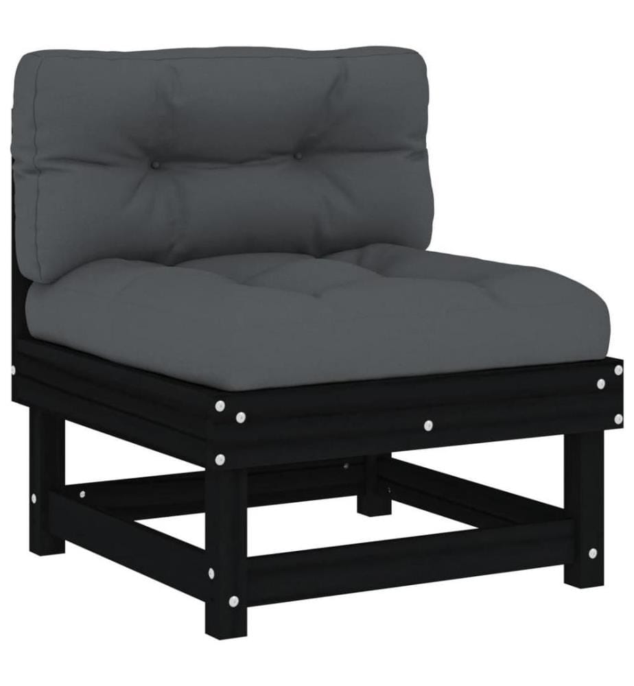 7-tlg. Garten-Lounge-Set mit Kissen Schwarz Massivholz
