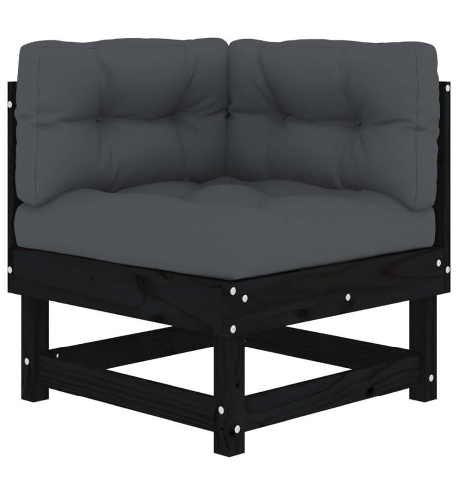 7-tlg. Garten-Lounge-Set mit Kissen Schwarz Massivholz
