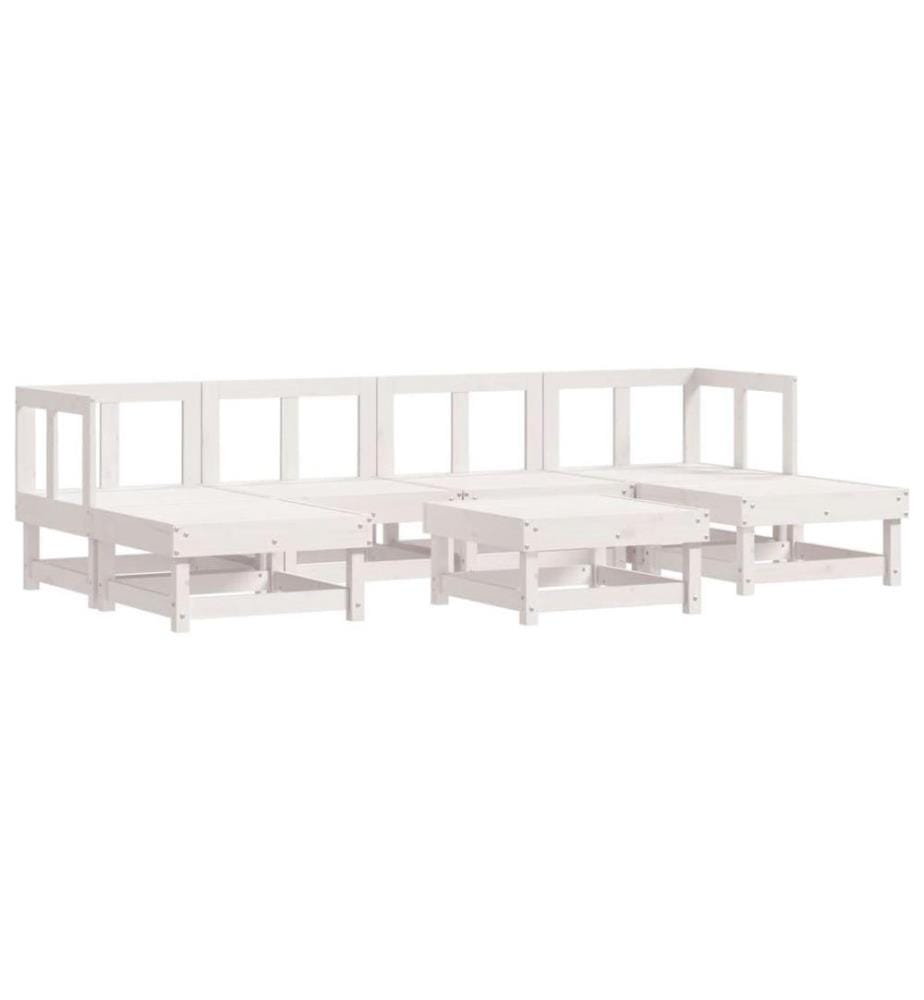 Salon de jardin 7 pcs avec coussins blanc bois massif