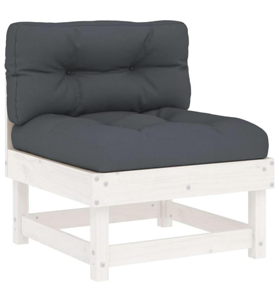 Salon de jardin 7 pcs avec coussins blanc bois massif