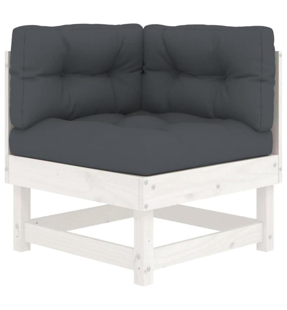 Salon de jardin 7 pcs avec coussins blanc bois massif