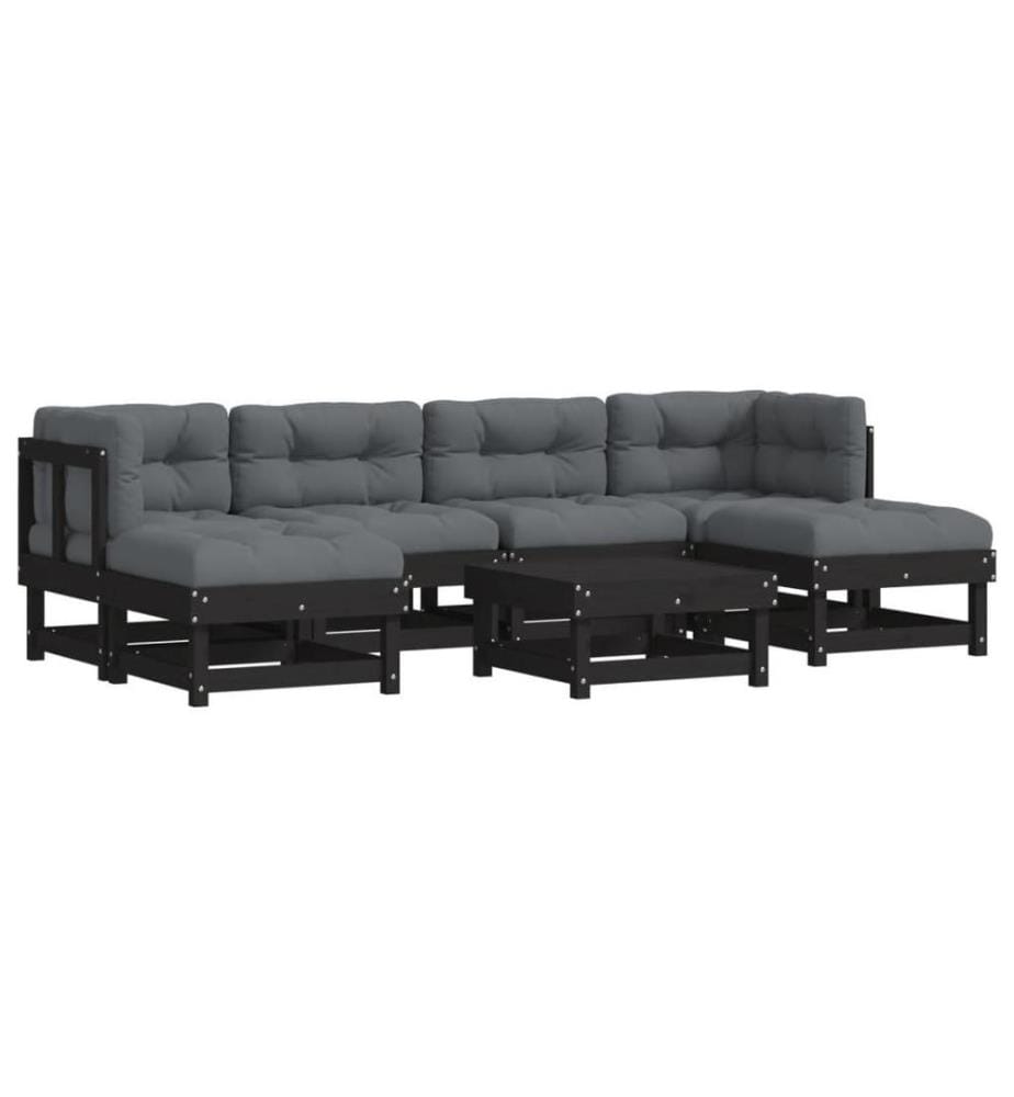 7-tlg. Garten-Lounge-Set mit Kissen Schwarz Massivholz