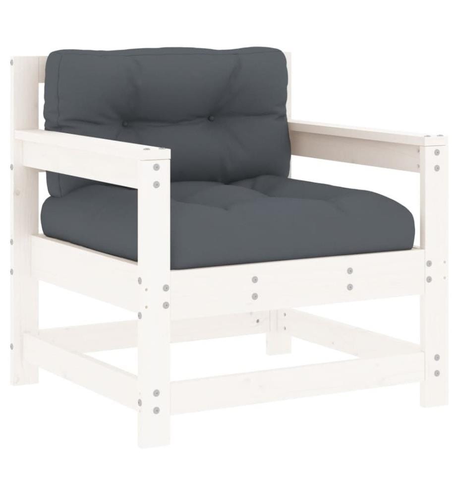 Salon de jardin 7 pcs avec coussins blanc bois massif