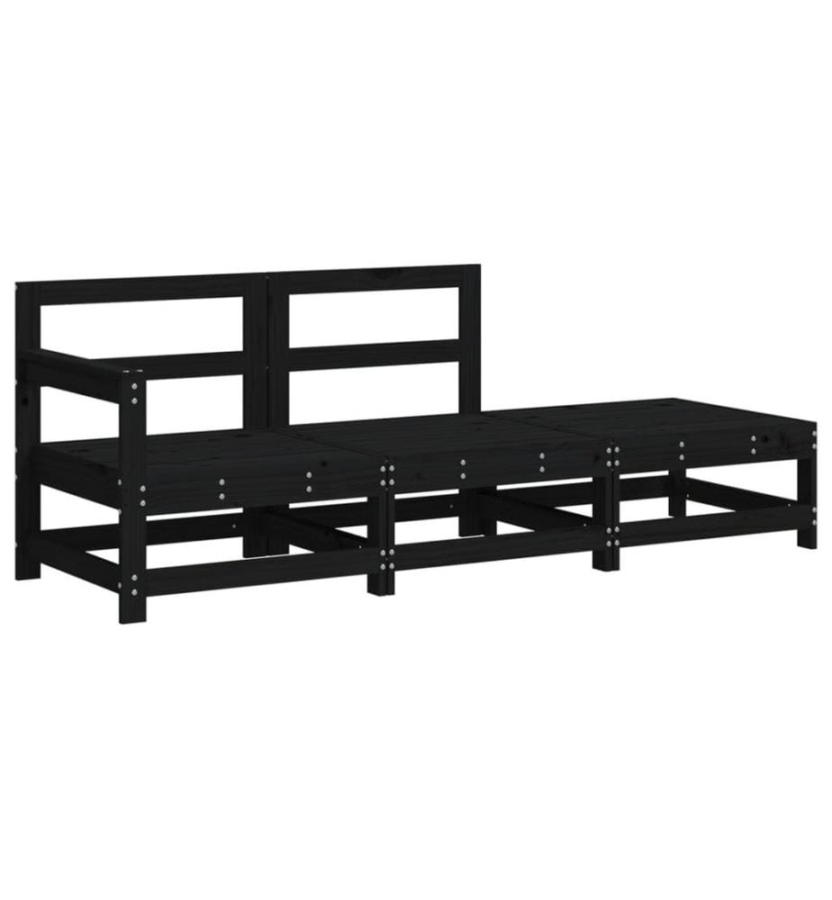 Salon de jardin 3 pcs avec coussins noir bois massif