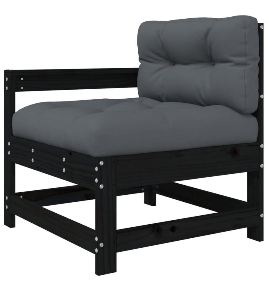 Salon de jardin 3 pcs avec coussins noir bois massif