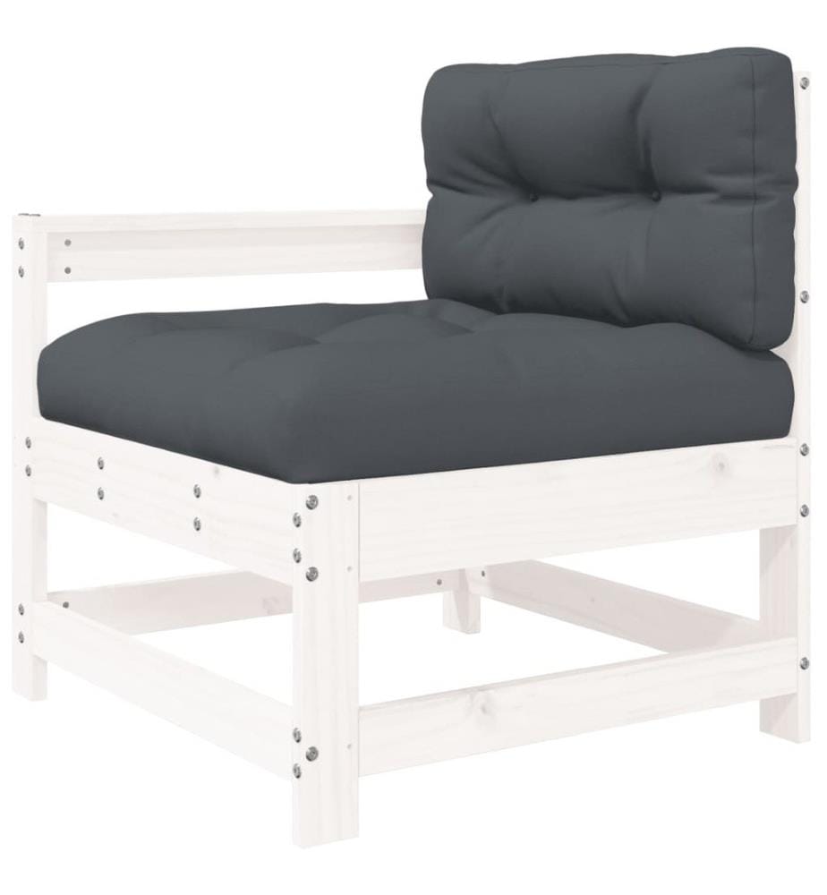 Salon de jardin 3 pcs avec coussins blanc bois massif