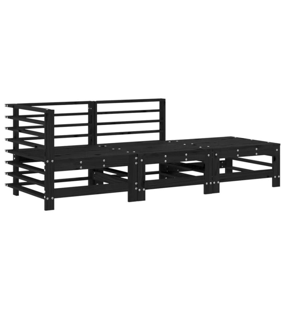 Salon de jardin 3 pcs avec coussins noir bois massif