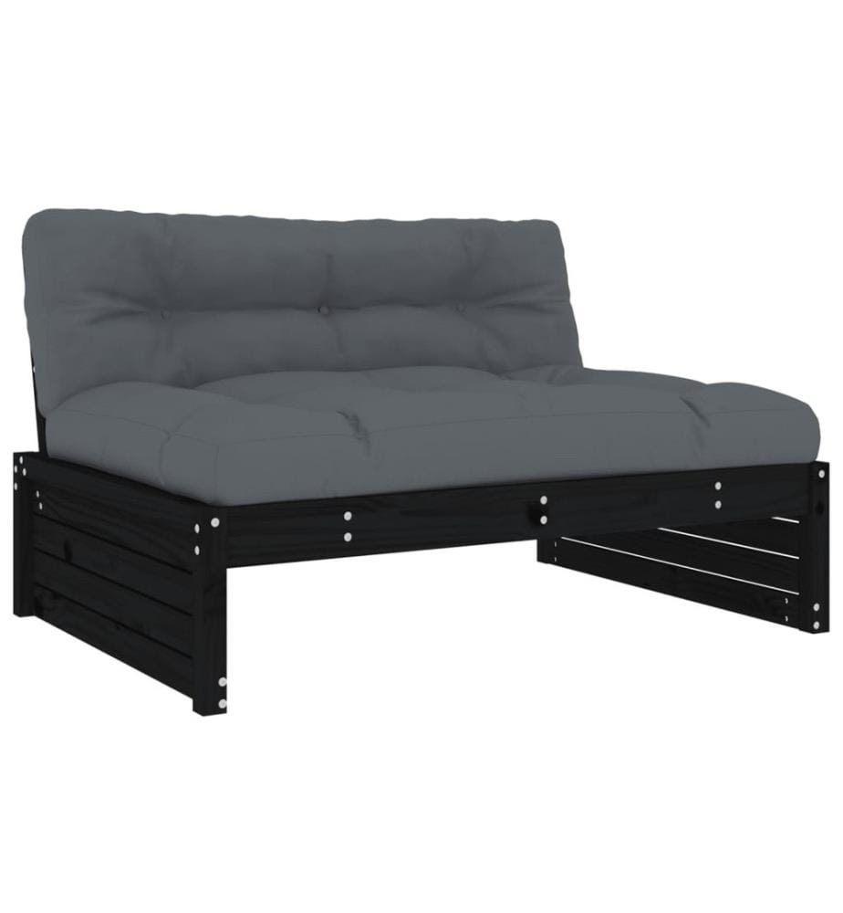4-tlg. Garten-Lounge-Set mit Kissen Schwarz Massivholz