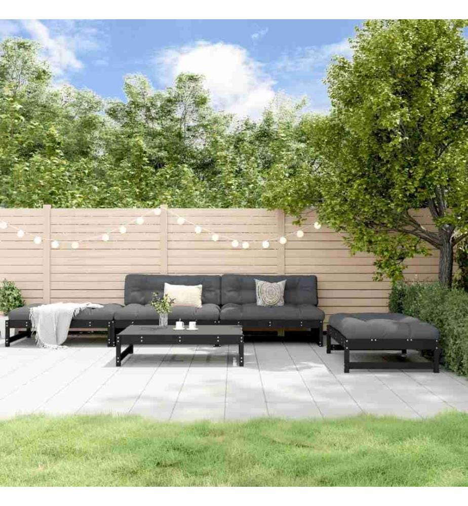 5-tlg. Garten-Lounge-Set mit Kissen Schwarz Massivholz