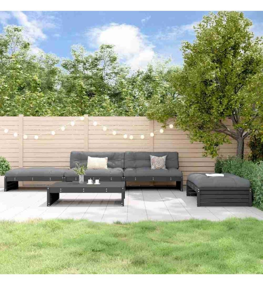 5-tlg. Garten-Lounge-Set mit Kissen Schwarz Massivholz
