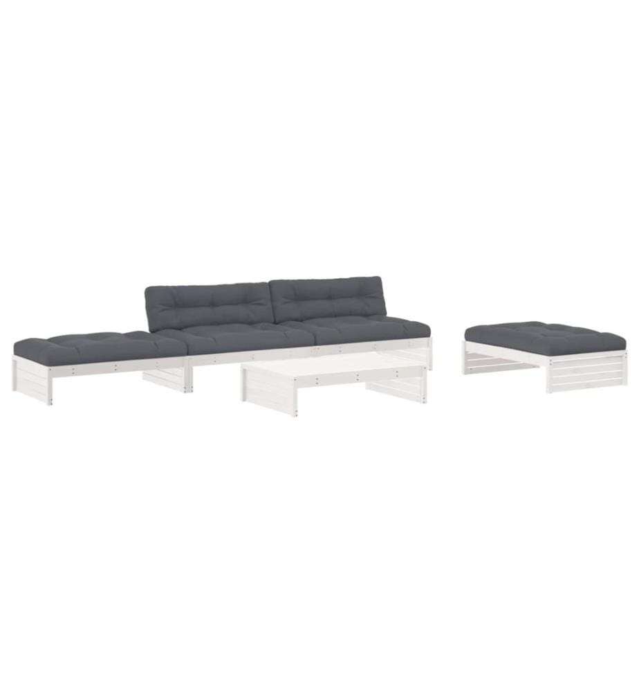 Salon de jardin 5 pcs avec coussins blanc bois massif