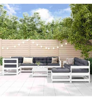 10-tlg. Garten-Lounge-Set mit Kissen Weiss Massivholz