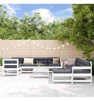 10-tlg. Garten-Lounge-Set mit Kissen Weiss Massivholz