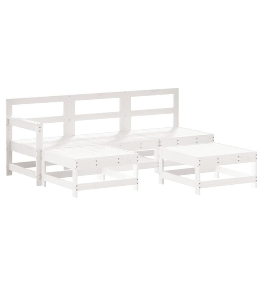 Salon de jardin 5 pcs avec coussins blanc bois massif