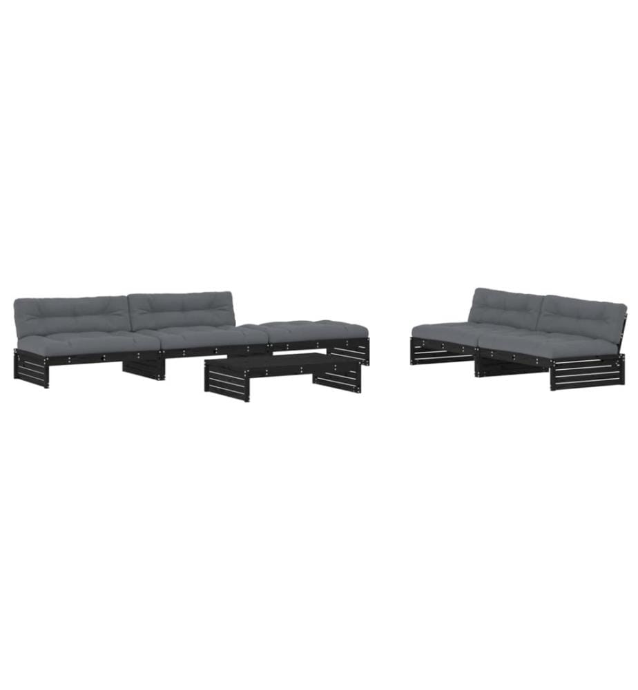 6-tlg. Garten-Lounge-Set mit Kissen Schwarz Massivholz