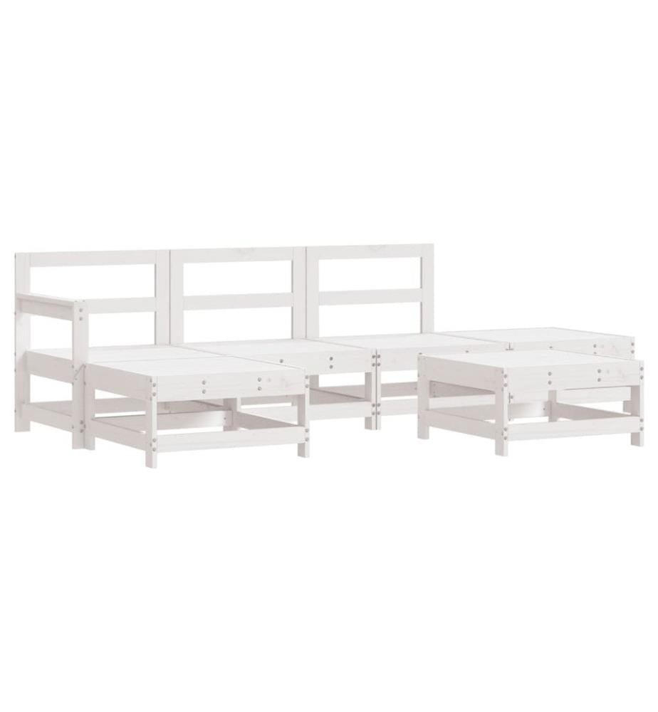 Salon de jardin 6 pcs avec coussins blanc bois massif