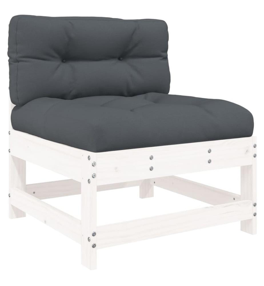 Salon de jardin 6 pcs avec coussins blanc bois massif
