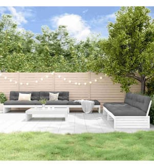 6-tlg. Garten-Lounge-Set mit Kissen Weiss Massivholz