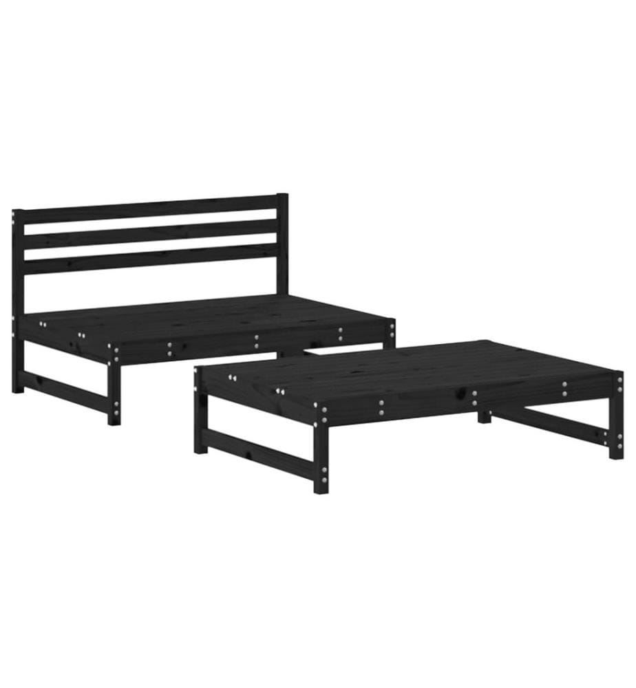 Salon de jardin 2 pcs avec coussins noir bois massif