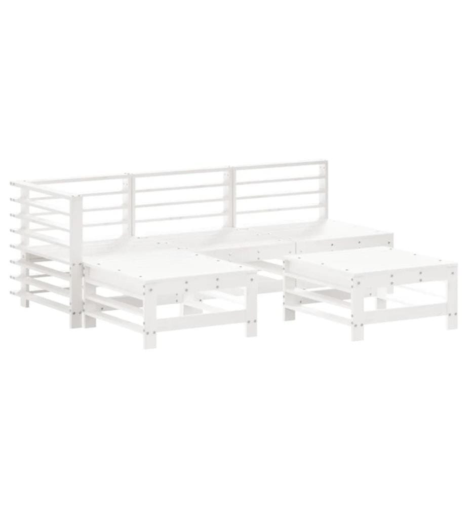 Salon de jardin 5 pcs avec coussins blanc bois massif