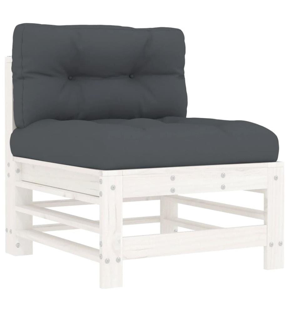 Salon de jardin 5 pcs avec coussins blanc bois massif