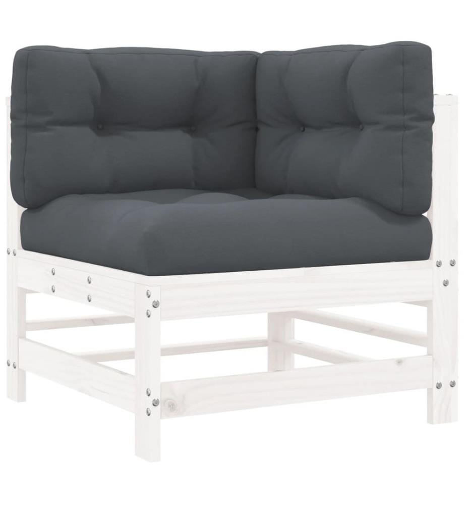 Salon de jardin 5 pcs avec coussins blanc bois massif