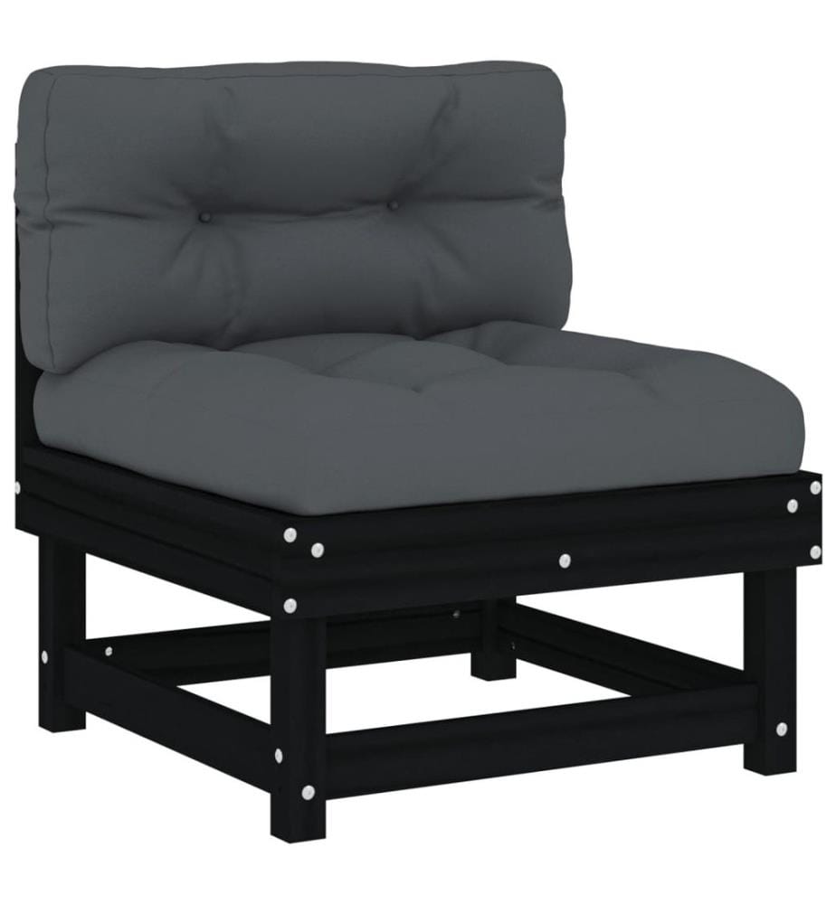 8-tlg. Garten-Lounge-Set mit Kissen Schwarz Massivholz