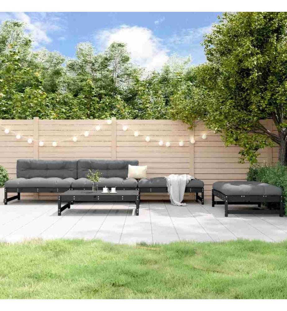 Salon de jardin 5 pcs noir bois massif de pin