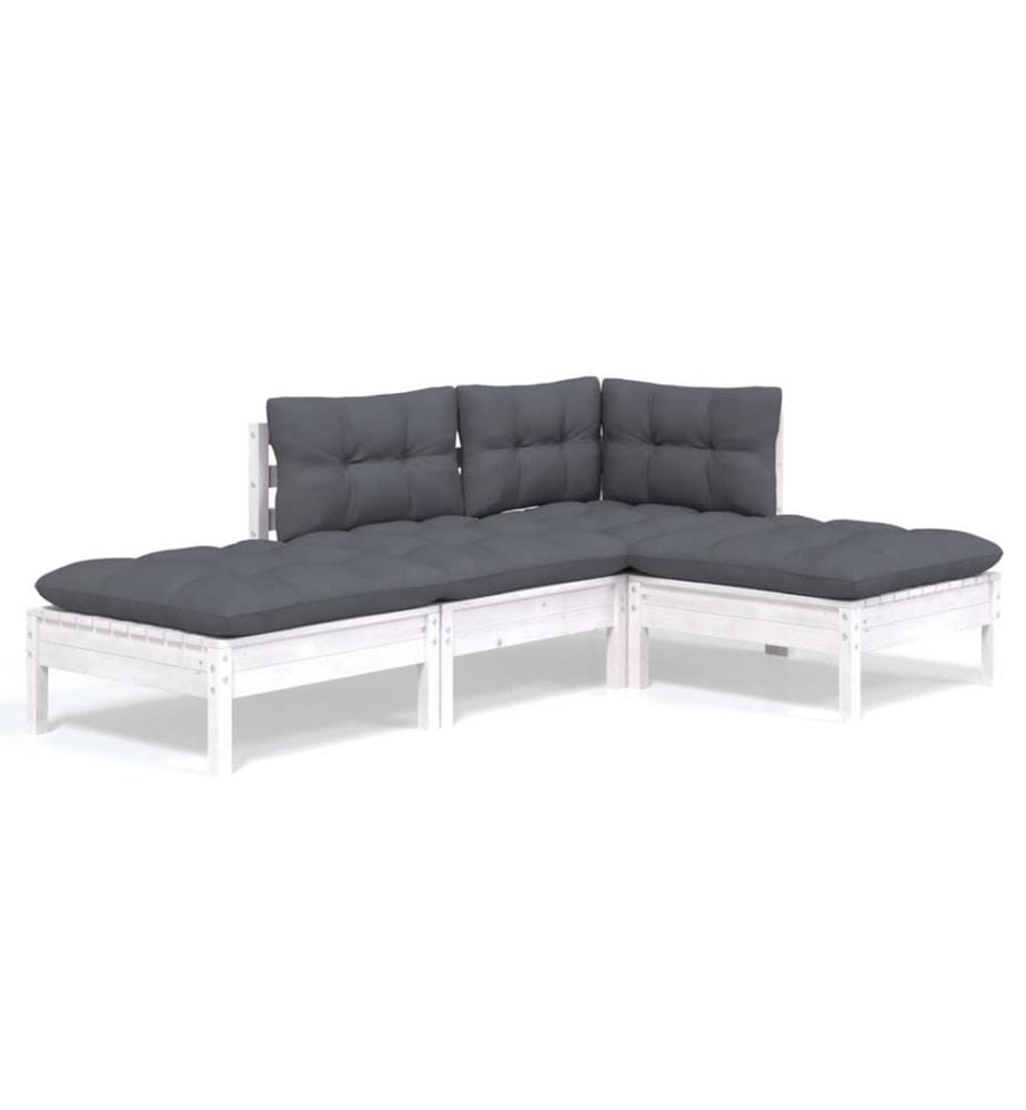 Salon de jardin 4 pcs avec coussins bois de pin massif