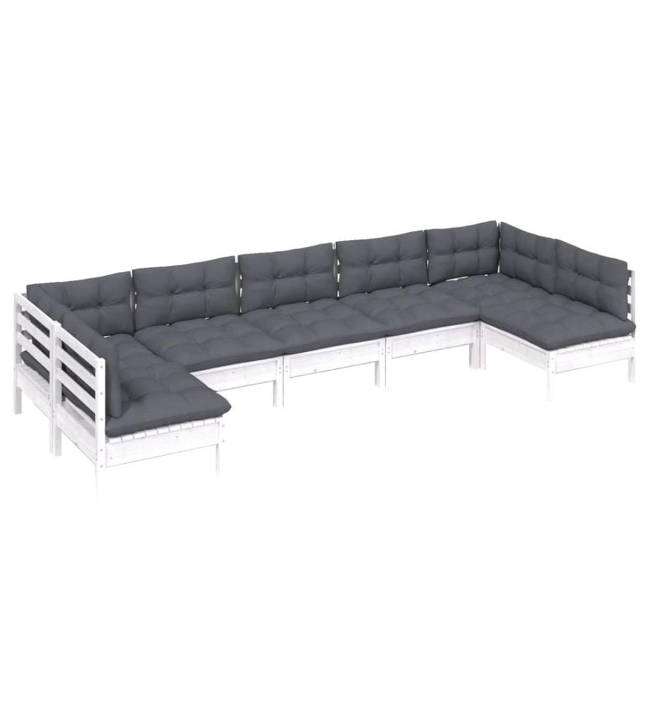 7-tlg. Garten-Lounge-Set mit Kissen Weiss Kiefer Massivholz