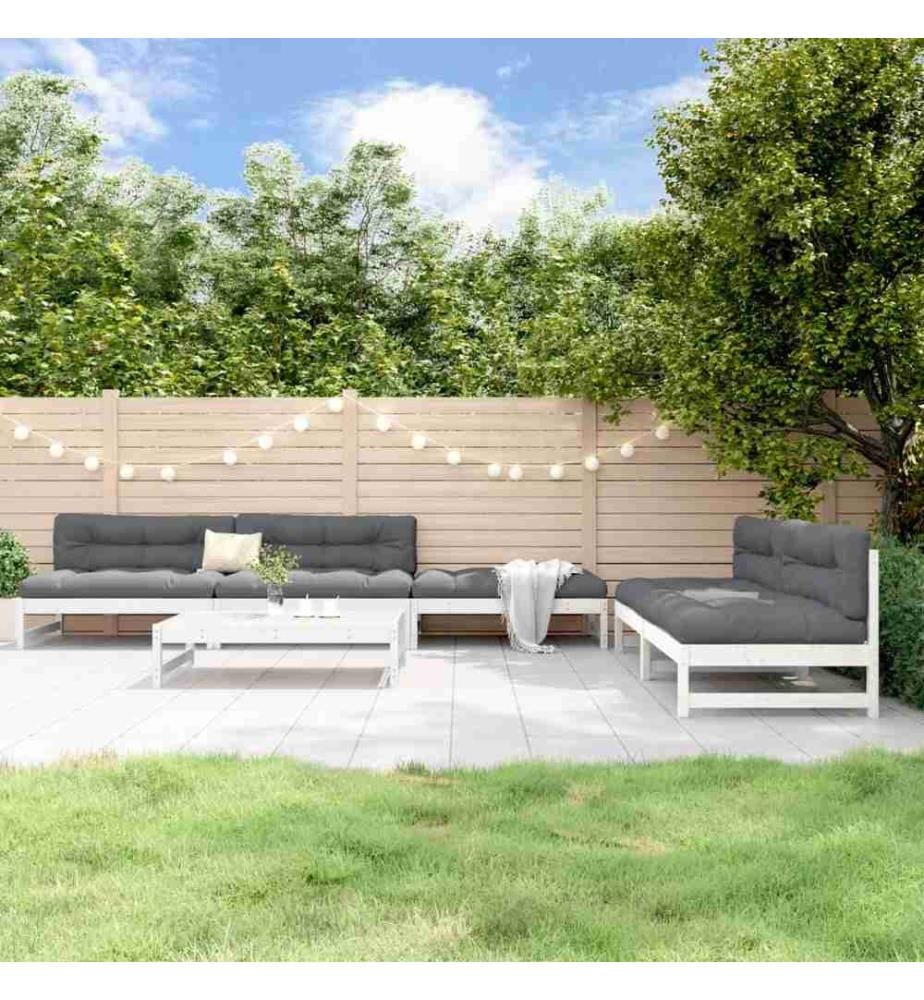 Salon de jardin 6 pcs Blanc Bois de pin massif