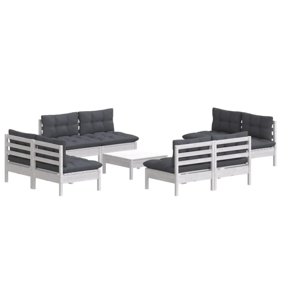 9-tlg. Garten-Lounge-Set mit Anthrazit Kissen Kiefernholz