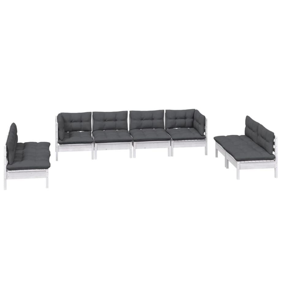Salon de jardin 8 pcs avec coussins bois de pin massif