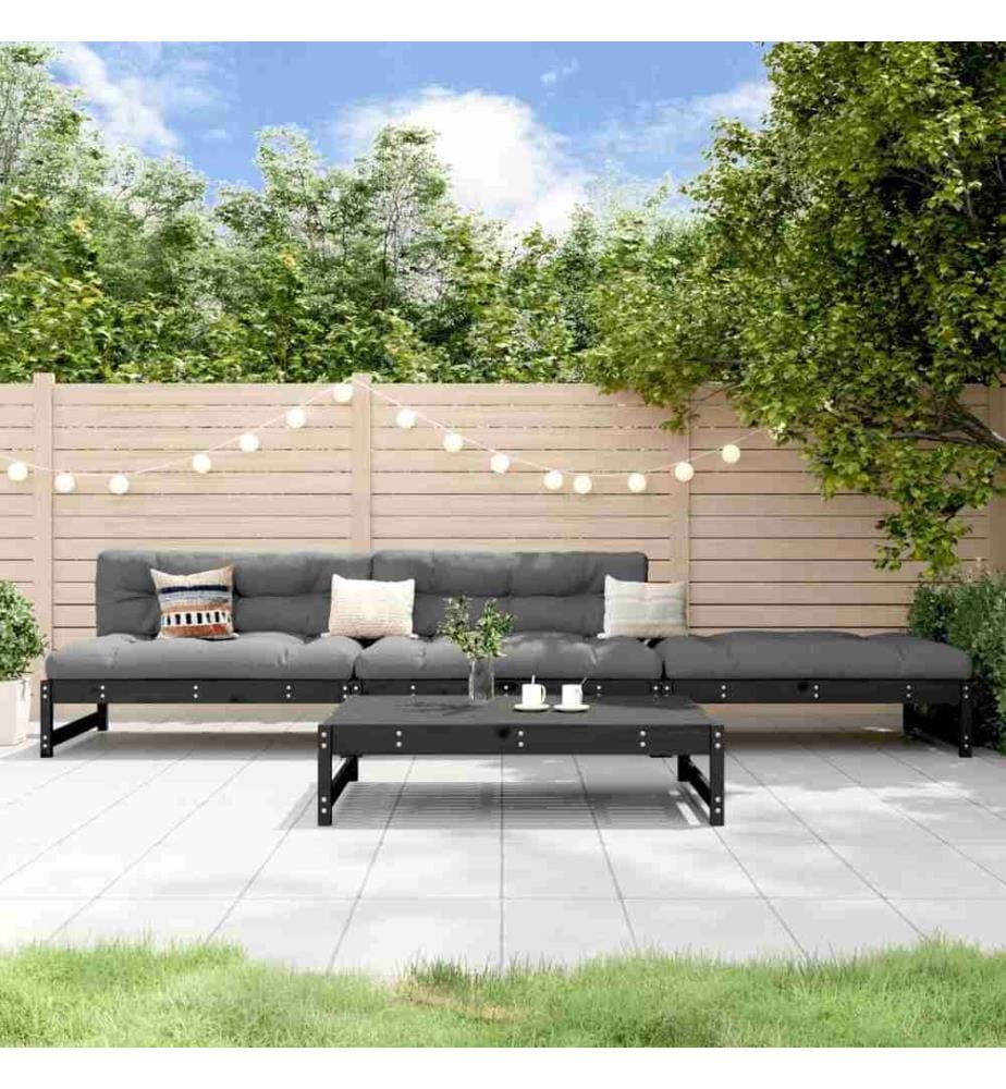 Salon de jardin 4 pcs noir bois massif de pin