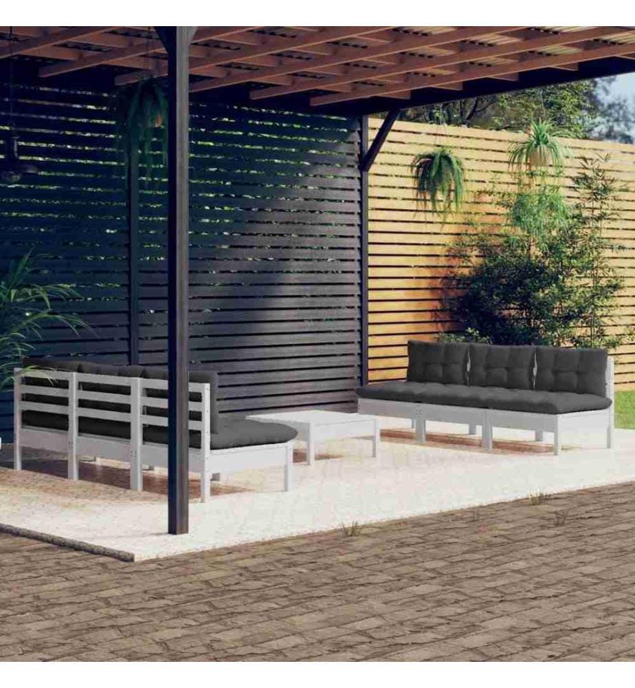 7-tlg. Garten-Lounge-Set mit Anthrazit Kissen Kiefernholz