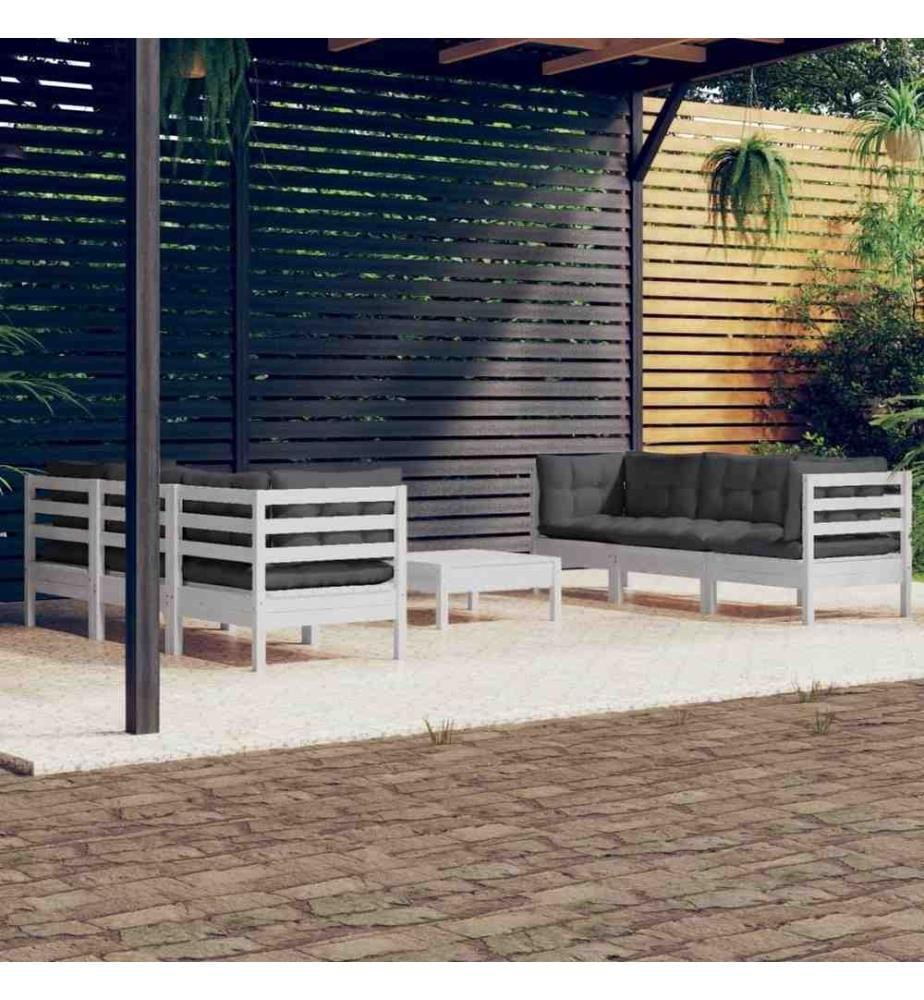 7-tlg. Garten-Lounge-Set mit Anthrazit Kissen Kiefernholz