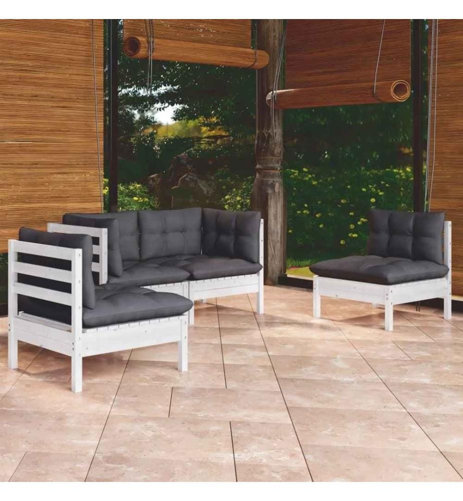 4-tlg. Garten-Lounge-Set mit Kissen Kiefer Massivholz