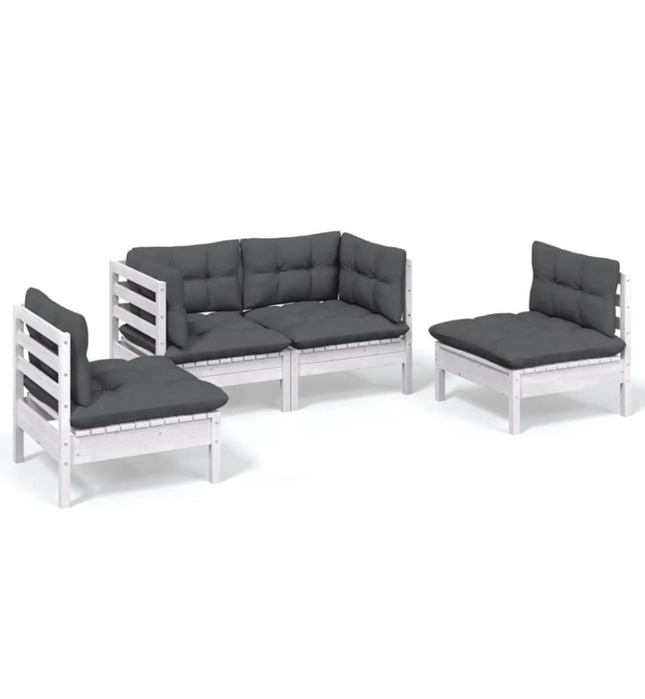 4-tlg. Garten-Lounge-Set mit Kissen Kiefer Massivholz