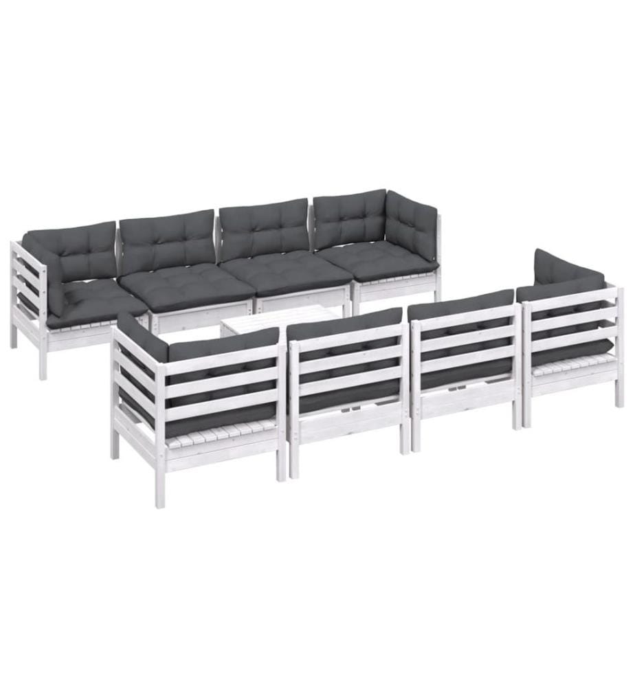9-tlg. Garten-Lounge-Set mit Kissen Kiefer Massivholz