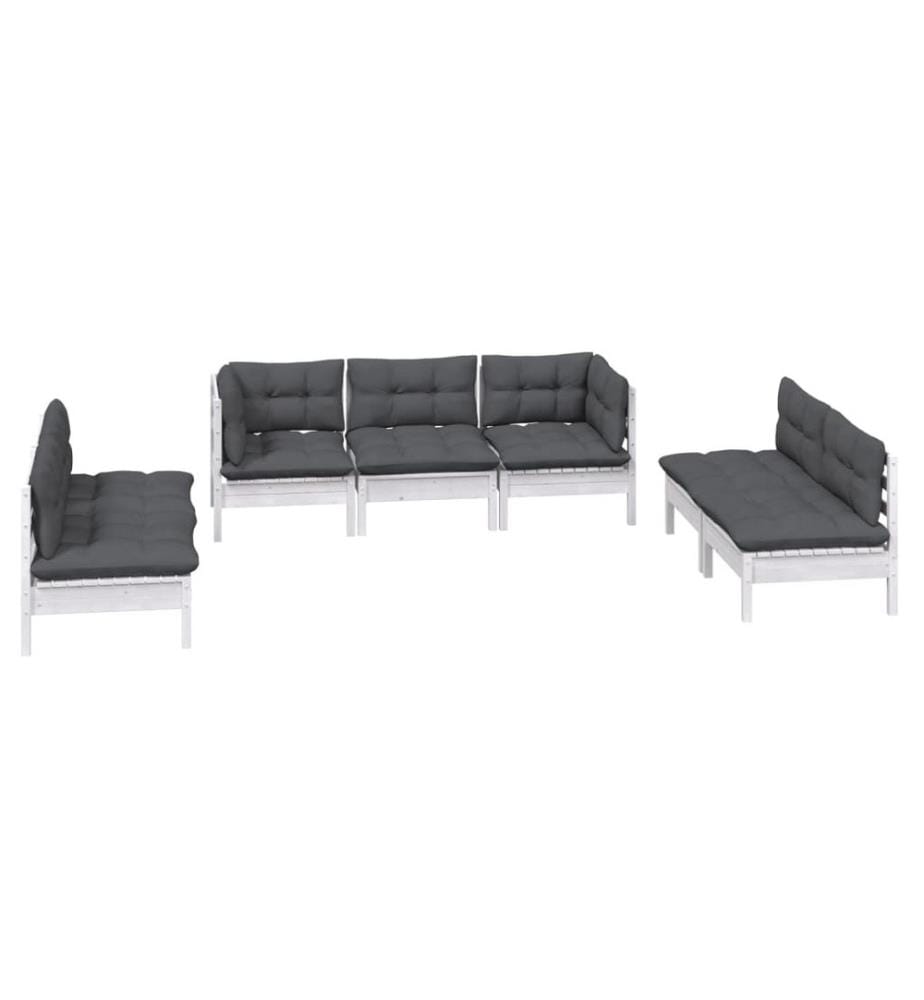 7-tlg. Garten-Lounge-Set mit Kissen Kiefer Massivholz