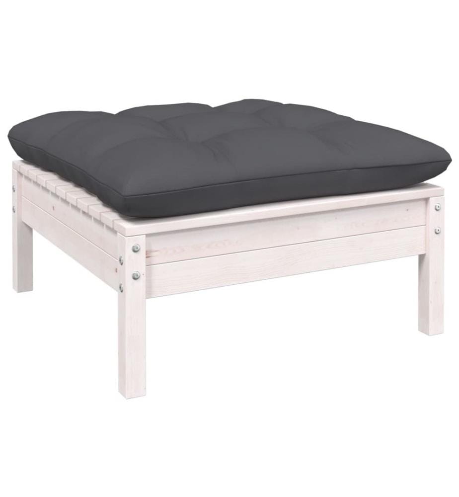 Salon de jardin 9 pcs avec coussins blanc bois de pin solide