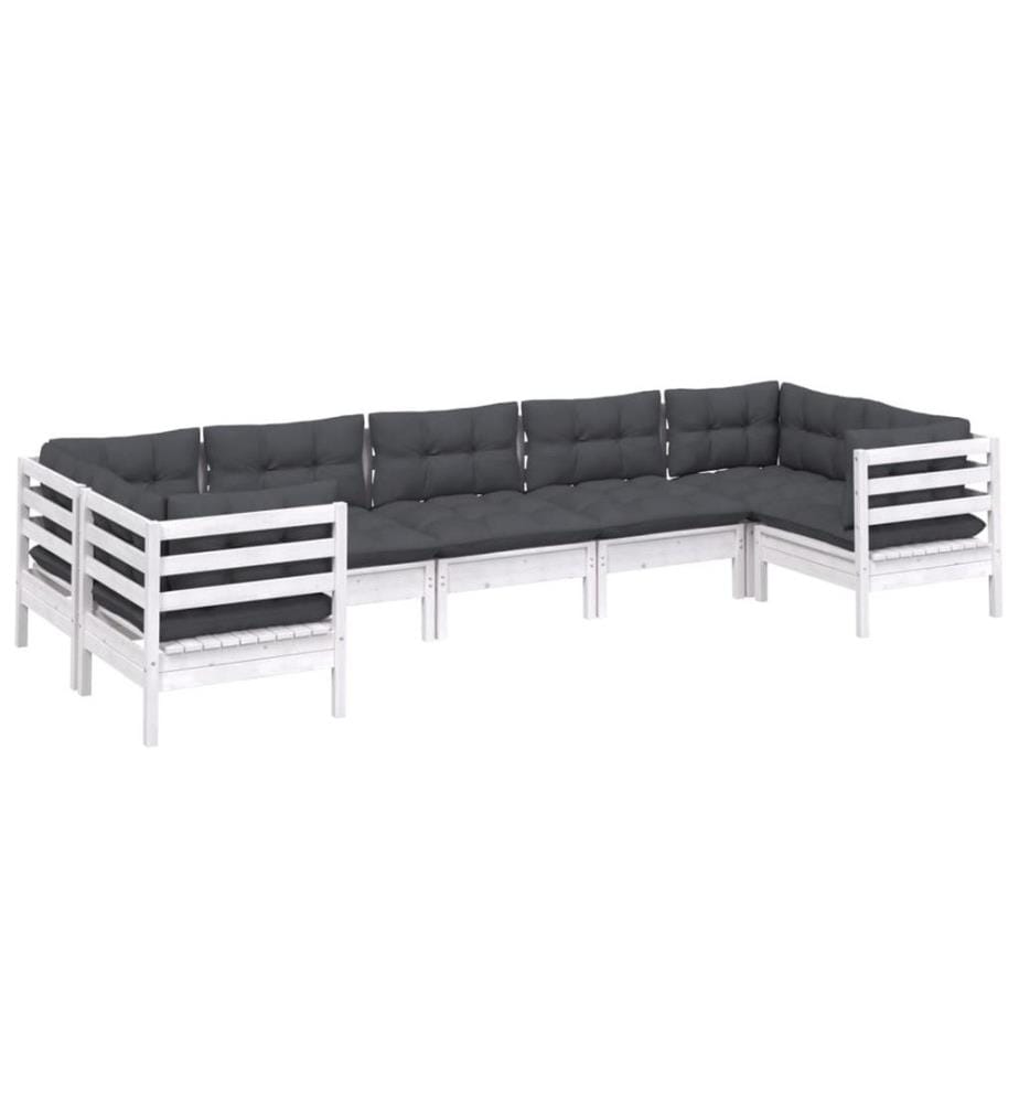 7-tlg. Garten-Lounge-Set mit Kissen Weiss Kiefernholz